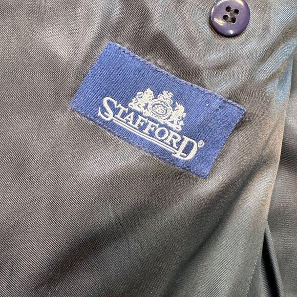 Stafford Men's Classic Fit Wool 3 Button Blazer Jacket Long Sleeve Size 46L Navy - Picture 3 of 10